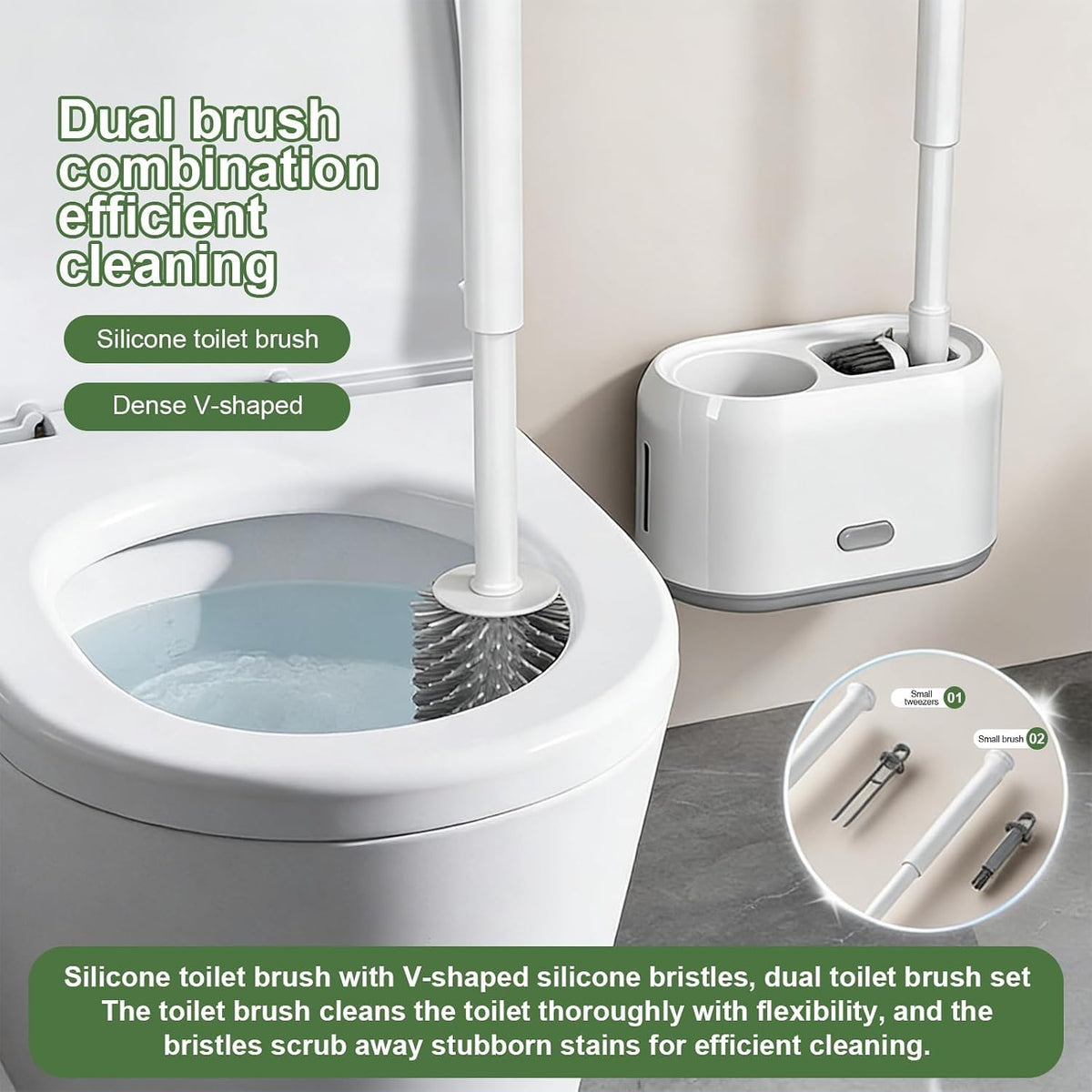 ROOM127 Wall-Mounted 2-in-1 Toilet Brush Set with Holder and Crevice Brush