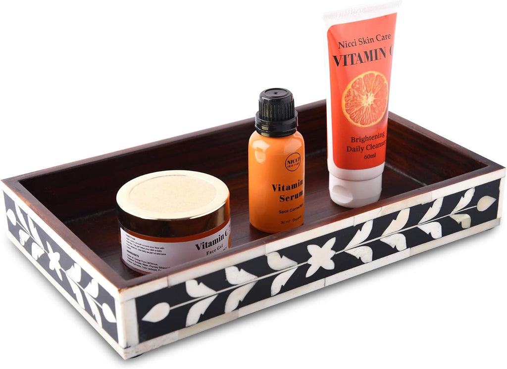 Handicrafts Home Bone Inlay Black Decorative Organizer Vanity Tray, 10x6