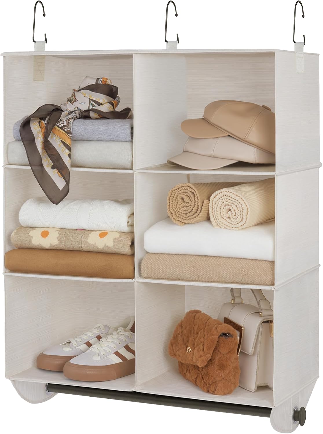 StorageWorks Hanging Closet Organizer with Rod, 6 Sections, 3 Tiers