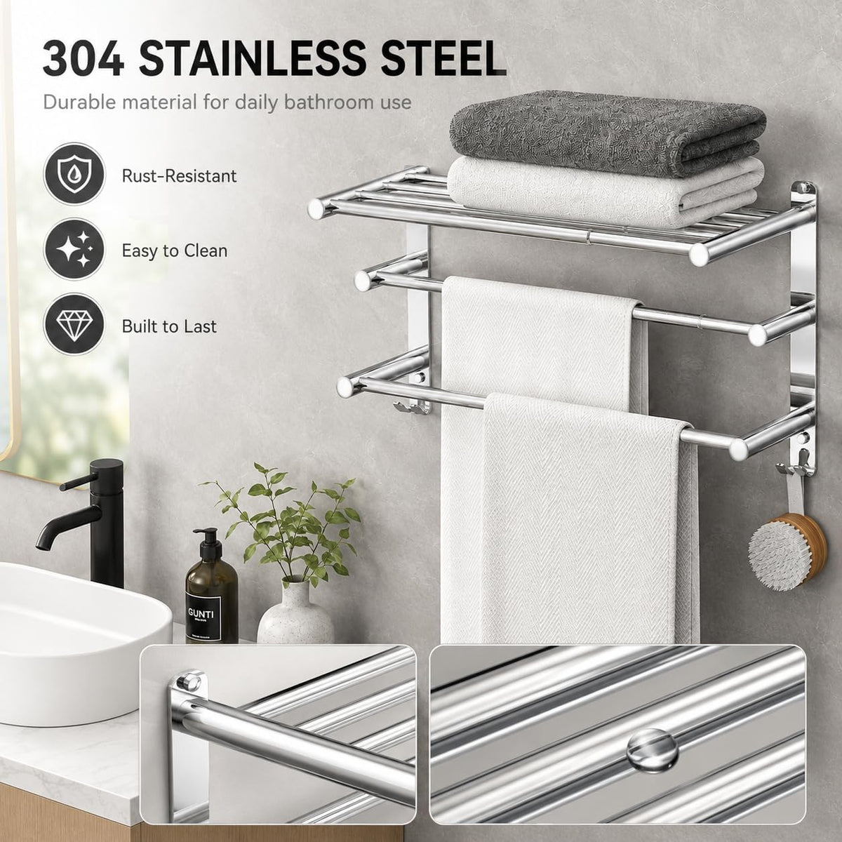 Adjustable Towel Rack for Bathroom Wall Mount 17-30.7inch
