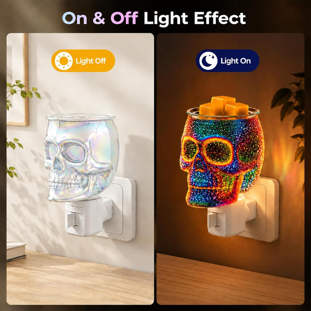 Wax Melt Warmer, Plug in Skull Wax Warmer for Scented Wax & Fragrance Oil, 3D Glass Wax Melter with Spare Bulb, Scentsy Night Light for Home Decor & Gift