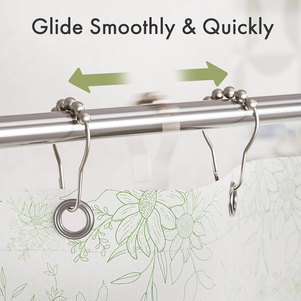 Amazer Shower Curtain Rings, Rust-Resistant Metal Shower Hooks Ring Shower Rings for Curtain Rolling Shower Curtain Hooks for Bathroom Shower Rod Shower Curtain Hangers, Set of 12, Matte Nickel