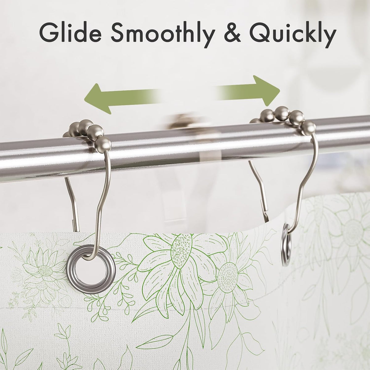 Amazer Shower Curtain Rings, Rust-Resistant Metal Shower Hooks Ring Shower Rings for Curtain Rolling Shower Curtain Hooks for Bathroom Shower Rod Shower Curtain Hangers, Set of 12, Matte Nickel