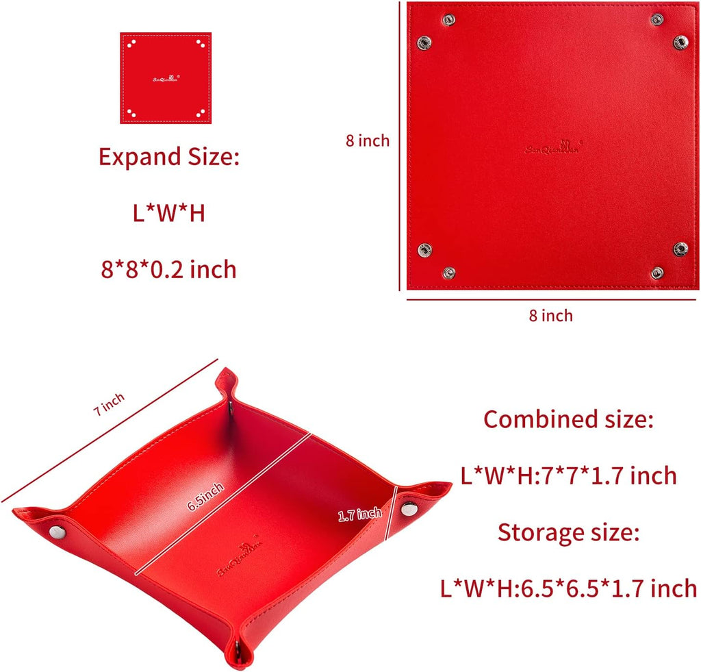 Leather Jewelry Valet Tray for Women and Man (Red-B)