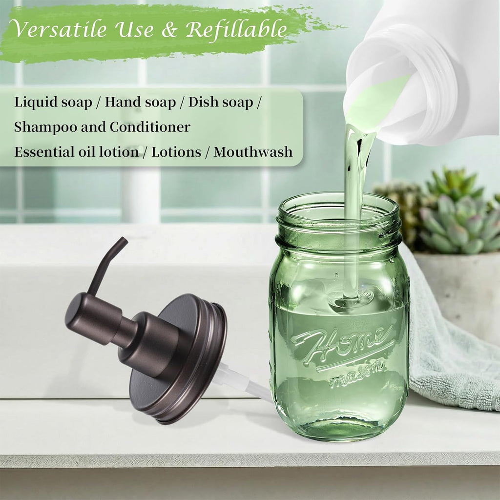 Amolliar 16OZ Green Glass Mason Jar Soap Dispenser W/Metal Pump, Bronze