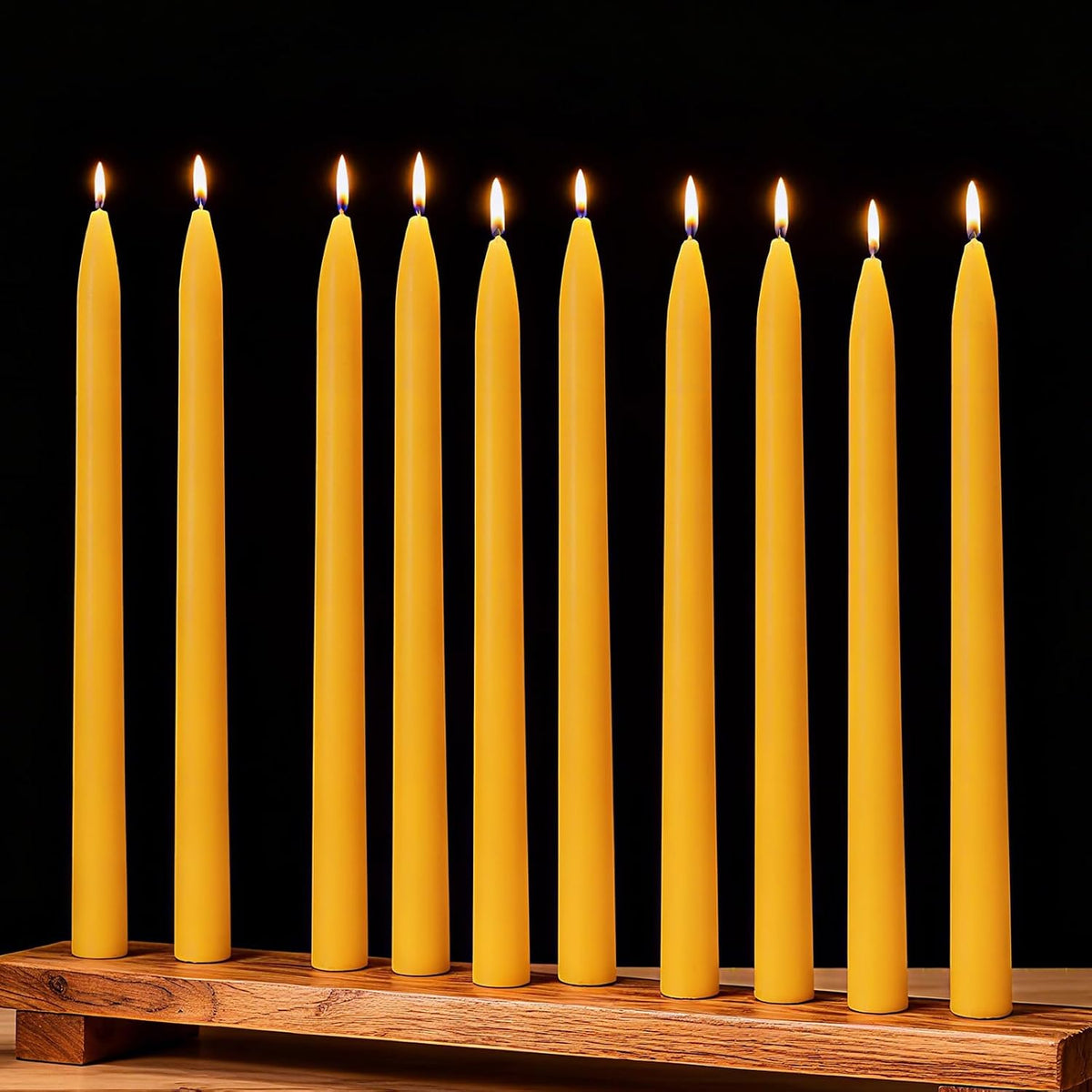 20-Pack 10" Natural Yellow Pure Beeswax Taper Candles, Dripless & Smokeless