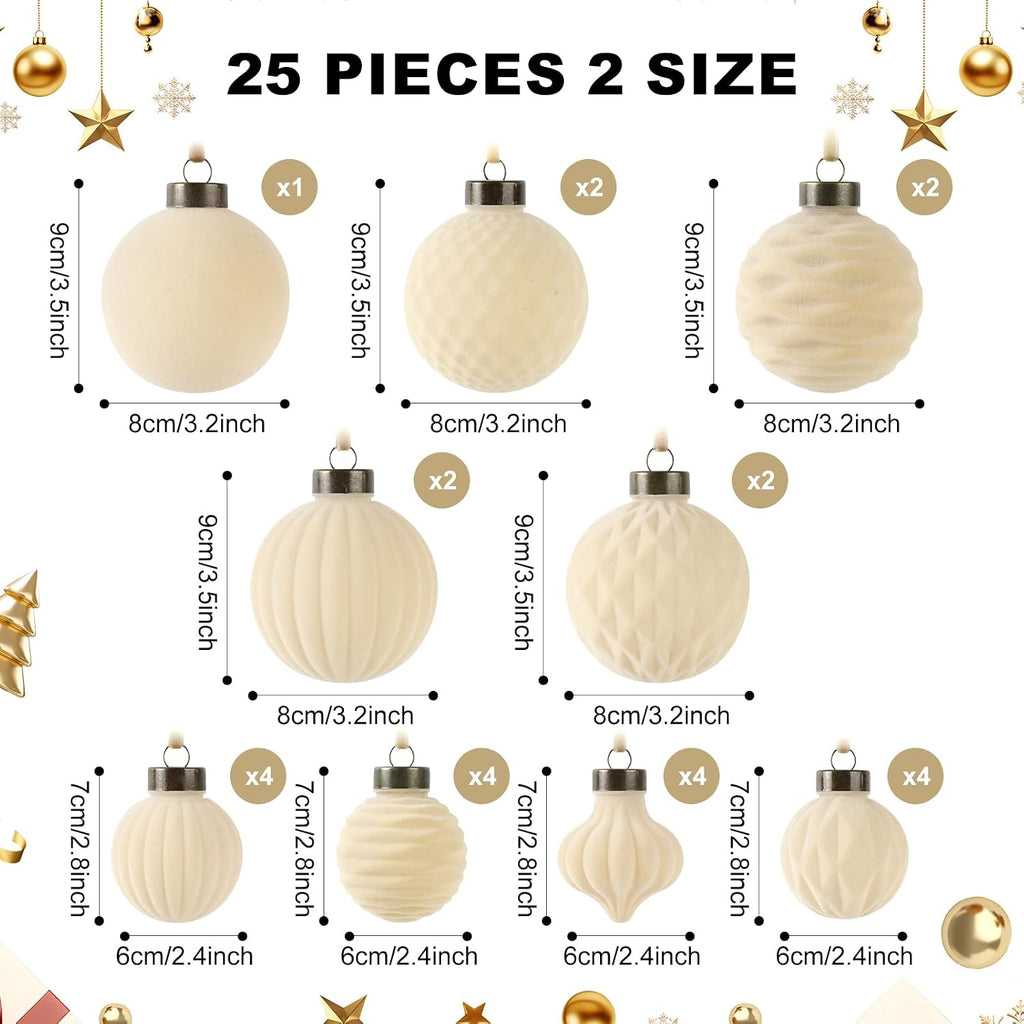 ZenNex Christmas Ornaments,25Pack Velvet Christmas Ball,Xmas Decor Beige