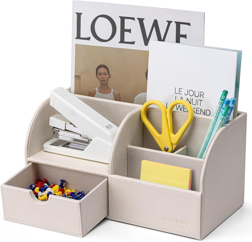 VLANDO PU Leather Desk Organizer with Drawer,6 Compartments