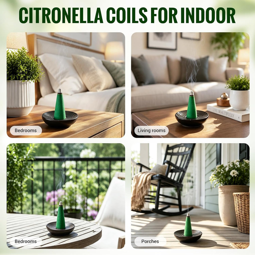 Citronella Cones (50 Cones) – Citronella Incense Cones with Ceramic Dish, Citronella Incense Cones Outdoor for Home Outside, Pool Side, Patio, Camping, Porches, Courtyards – Long Lasting Natural Scent