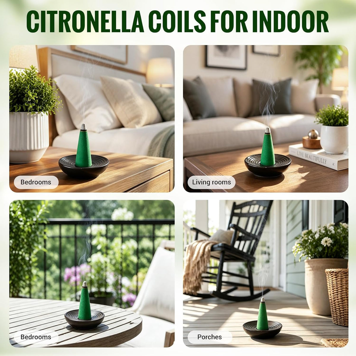 Citronella Cones (50 Cones) – Citronella Incense Cones with Ceramic Dish, Citronella Incense Cones Outdoor for Home Outside, Pool Side, Patio, Camping, Porches, Courtyards – Long Lasting Natural Scent