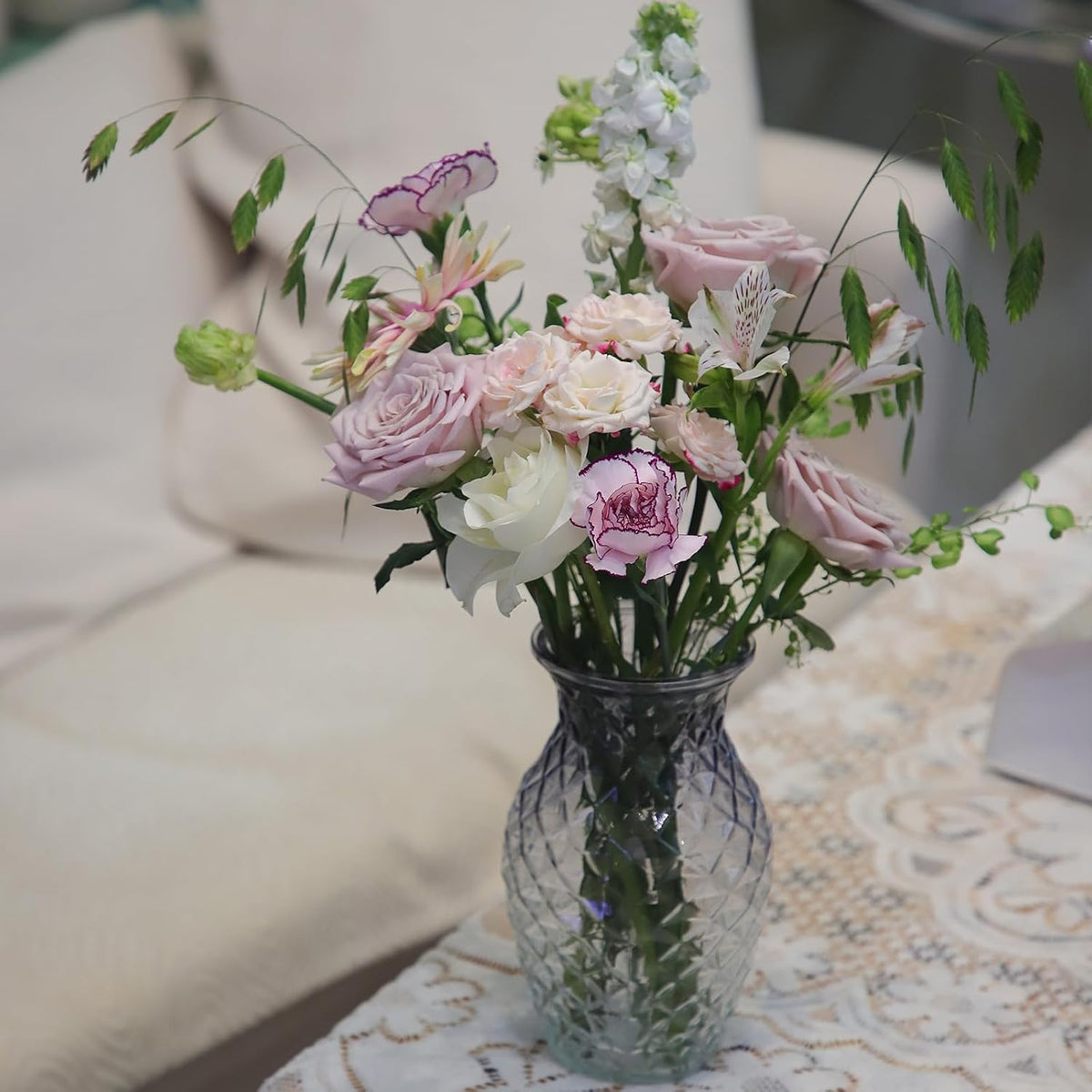 Vase for Flowers Small Glass Vases for Home Decor Table Centerpieces Living Room Bedroom Bookshelf Kitchen Modern Office Wedding Decoration Vintage Flower Vases Grey White