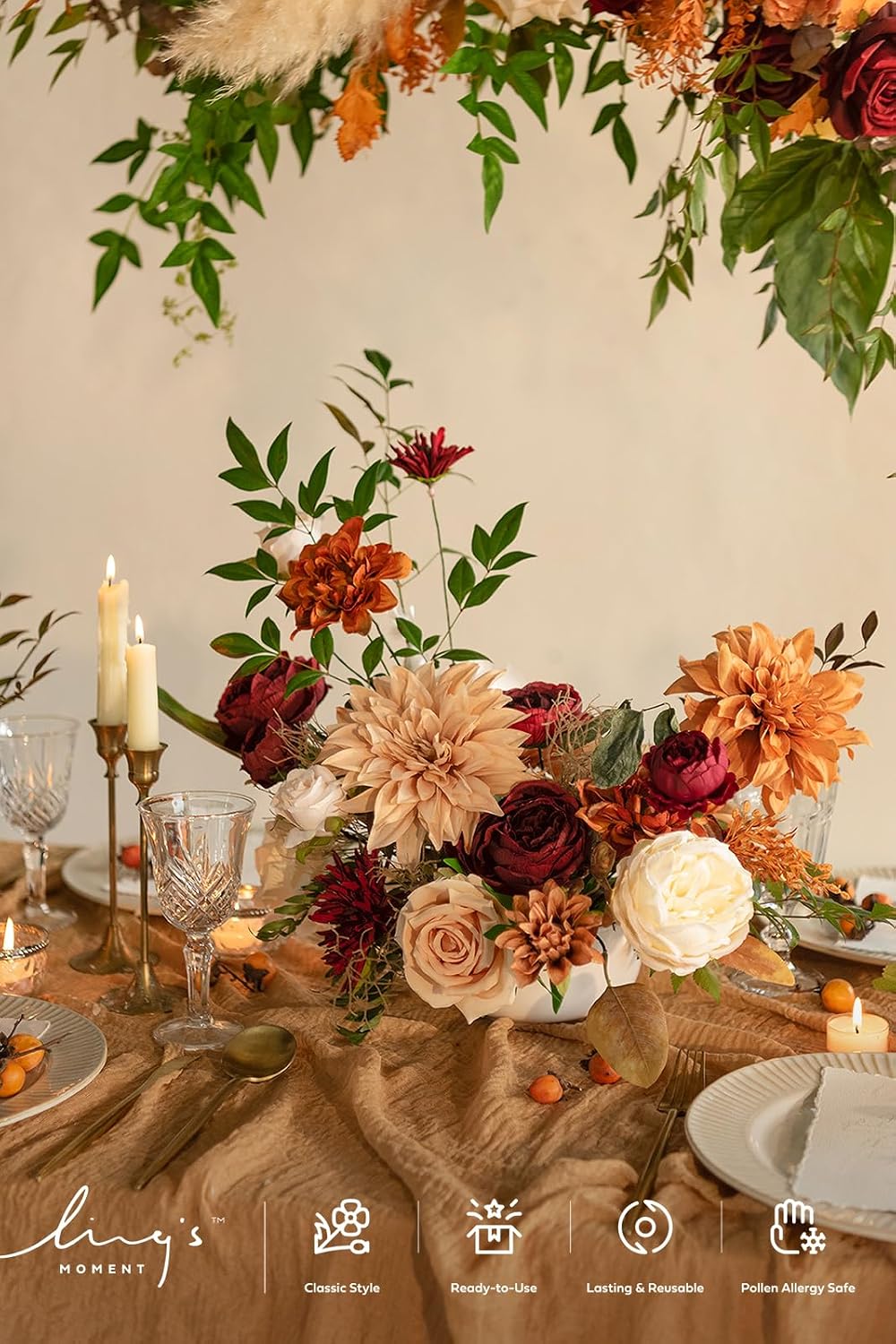 Ling's moment Terracotta Artificial Dahlias, Silk Wedding Flowers, 9 pcs