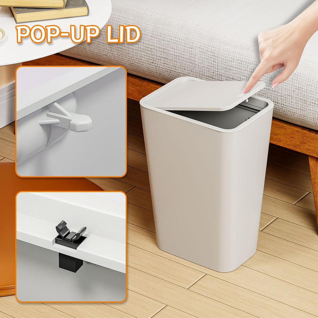 Yieach 12L Slim Bathroom Trash Can with Lid,3.17 Gallon Pet/Dog Proof Kitchen Trash Can,Rectangle Thin Garbage Can,Covered Waste Basket,Narrow Small Plastic Trashcan for Room,Bedroom,Office,Grey 3PCS