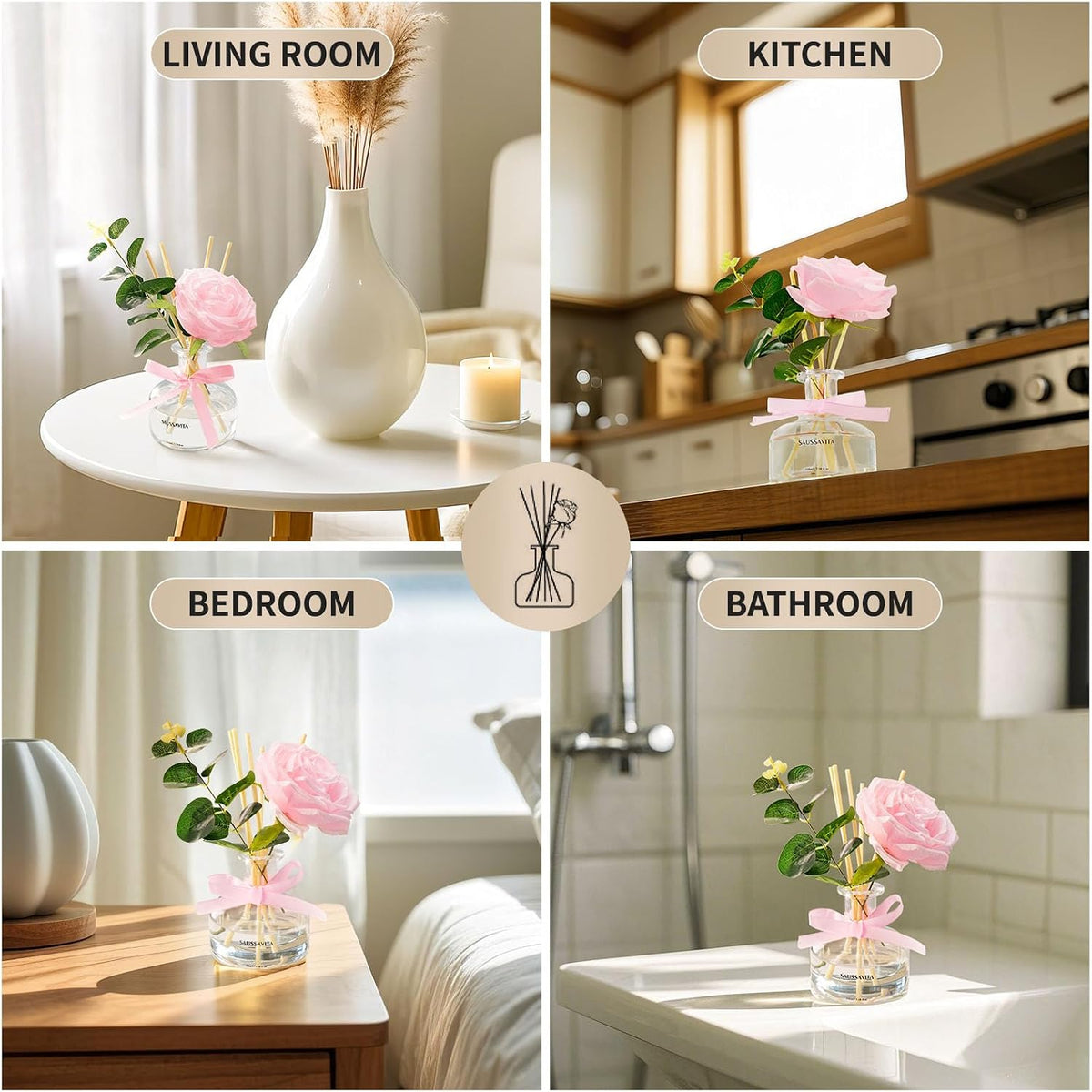 Reed Diffuser Set 7.10 oz Rose Scented Room Air Freshener for 120 Days