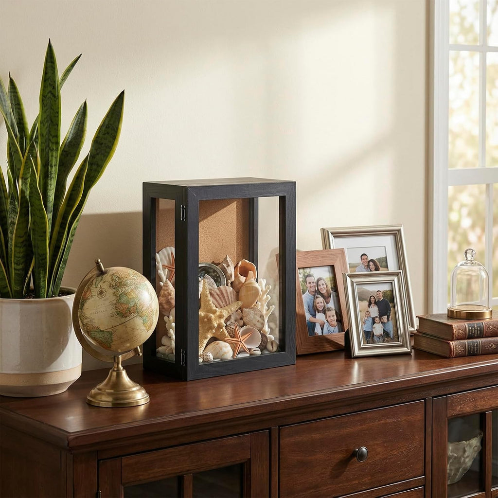 MyGift Black Wood Wall Mounted Shadow Box, 11x15 Inch Enclosed Display Case