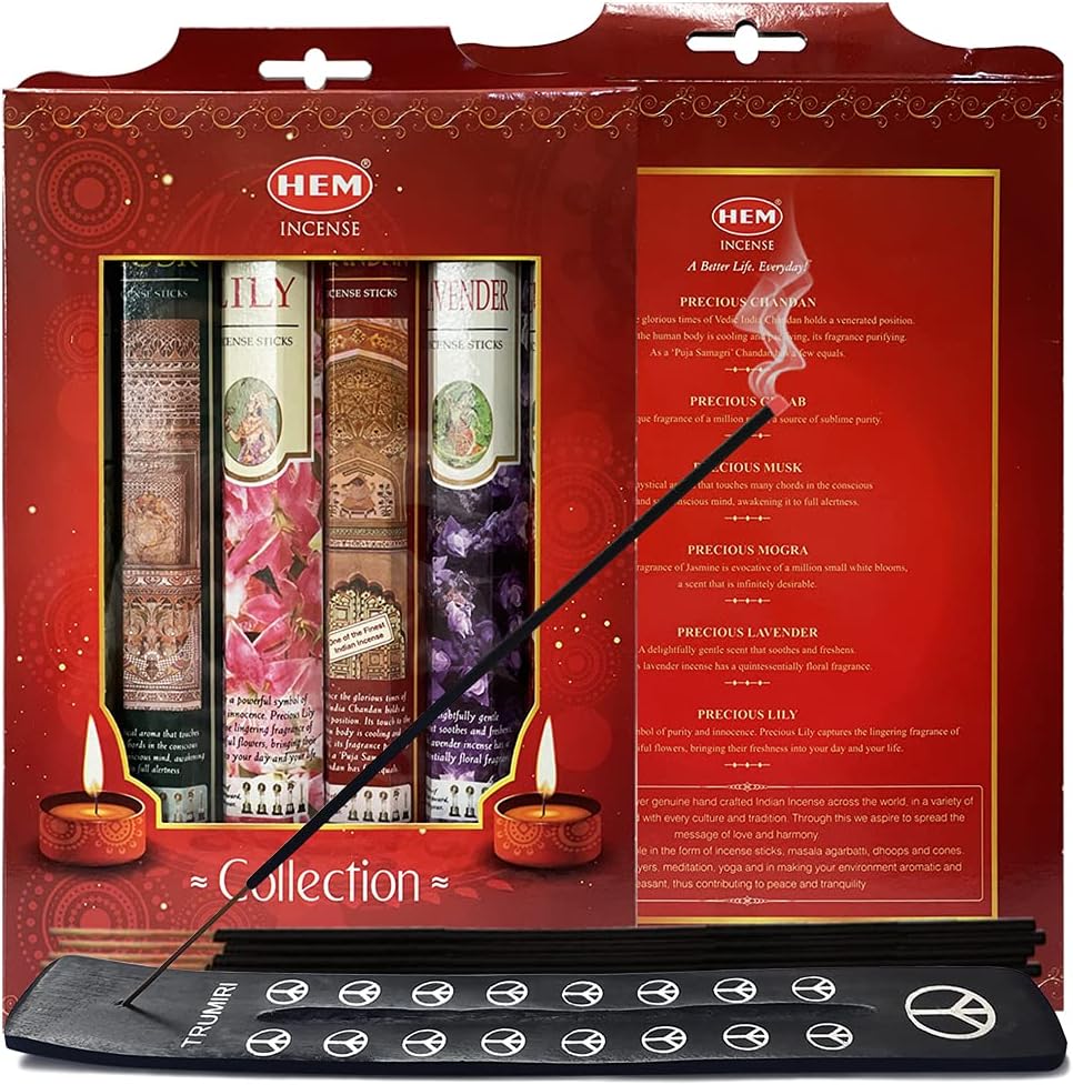 Precious Series Incense Sticks Variety Pack with Incense Holder Bundle Rose Jasmine Sandalwood Lavender Lily Musk