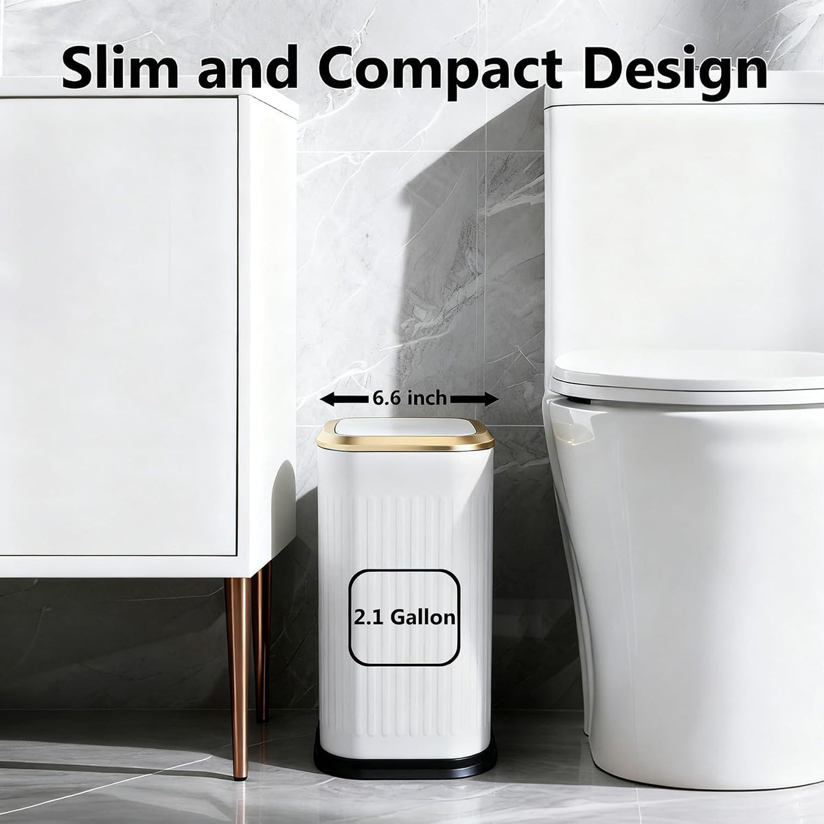 TIPGO Small Bathroom Trash Can with Pop-up Lid, 2.1 Gallon, White