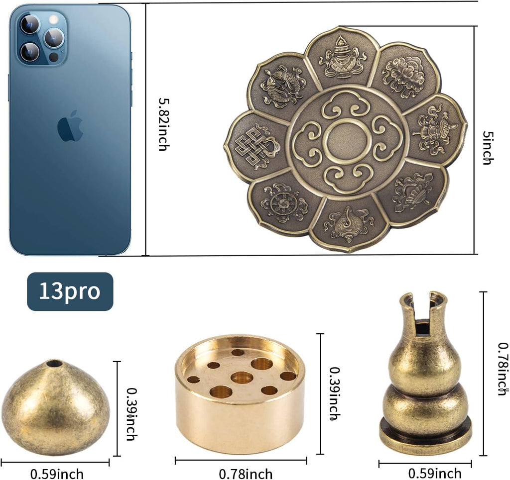Brass Plate Incense Holder Set- 4 in 1 Incense Burner - for Smudging Bowl, Offering Bowl, Incense Burner Holder, Ash Catcher,Jewelry Dish (Large Sized)