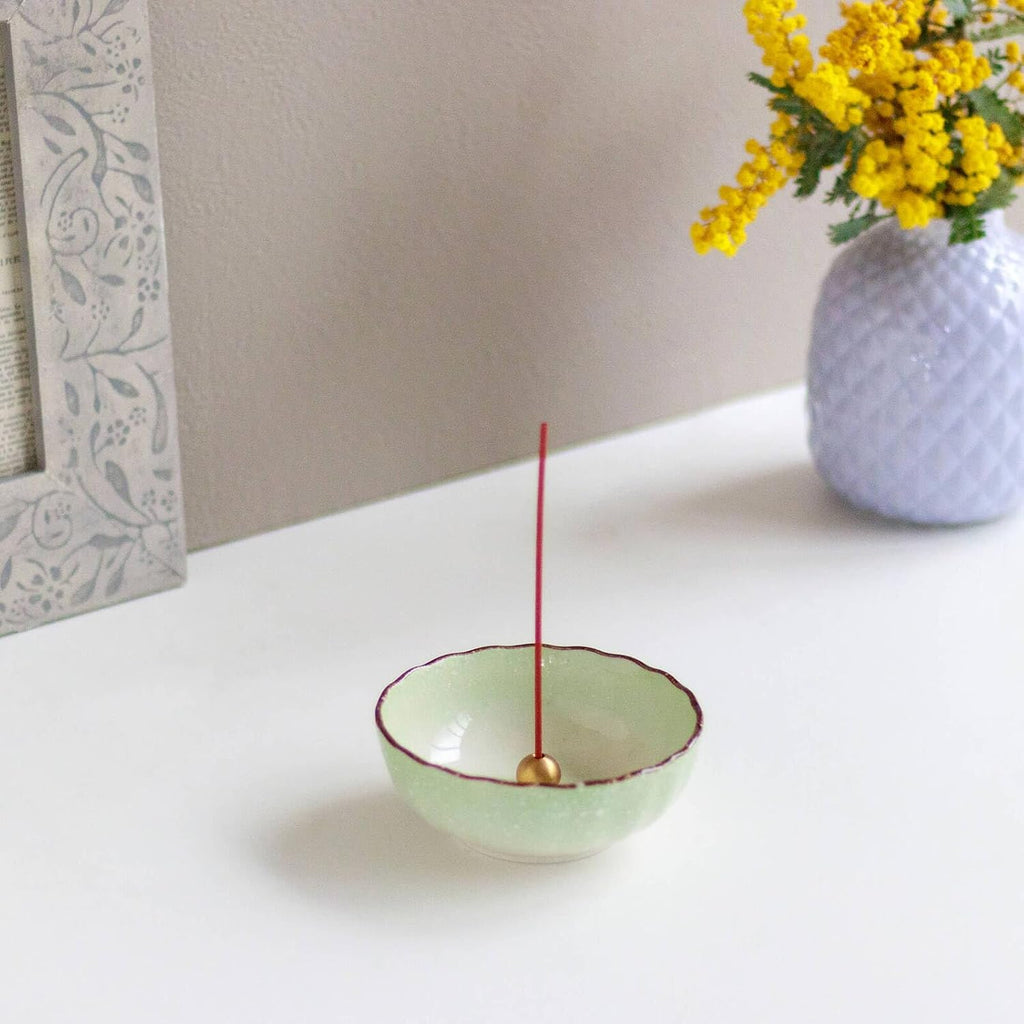 Asayu Japan Lotus Incense Holder for Sticks, Light Green Ceramic, 4.1in