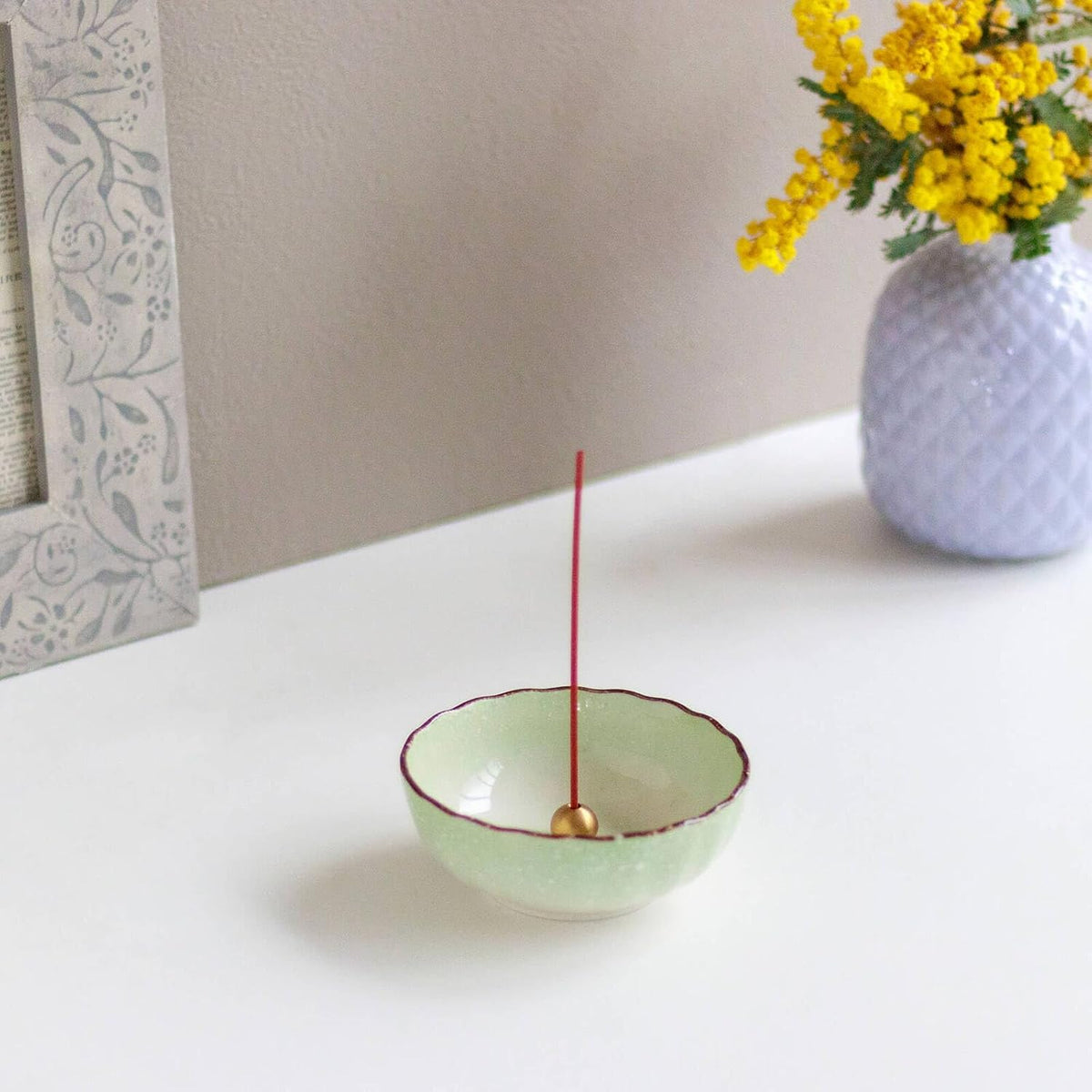 Asayu Japan Lotus Incense Holder for Sticks, Light Green Ceramic, 4.1in
