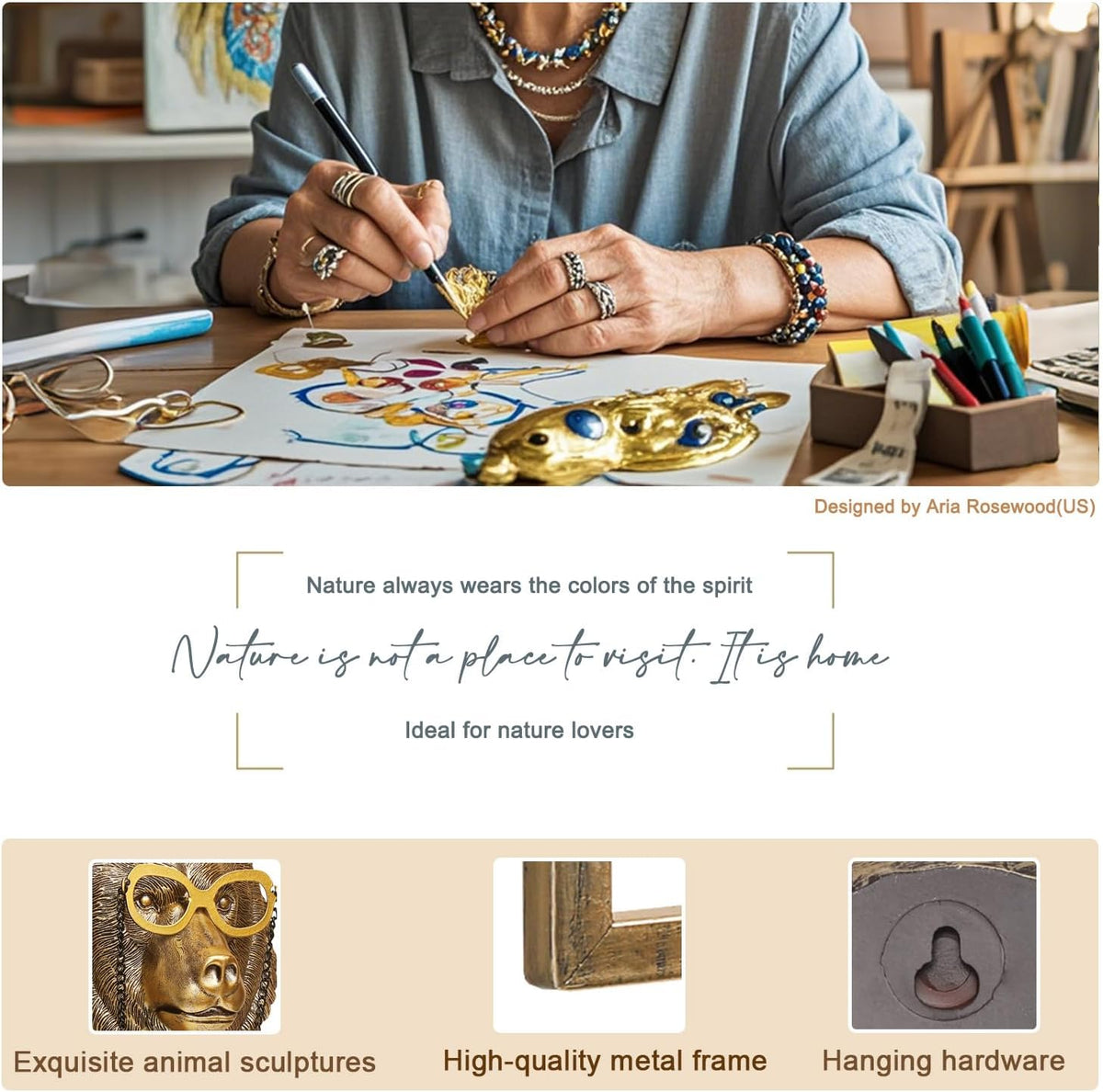Newinhome Animal Heads Wall Decor (Includes Metal Frame) Resin Animals Sculptures Head Wall Hanging Decoration Gold vintage Wall Sculpture for Living Room Bedroom Office(Bear)