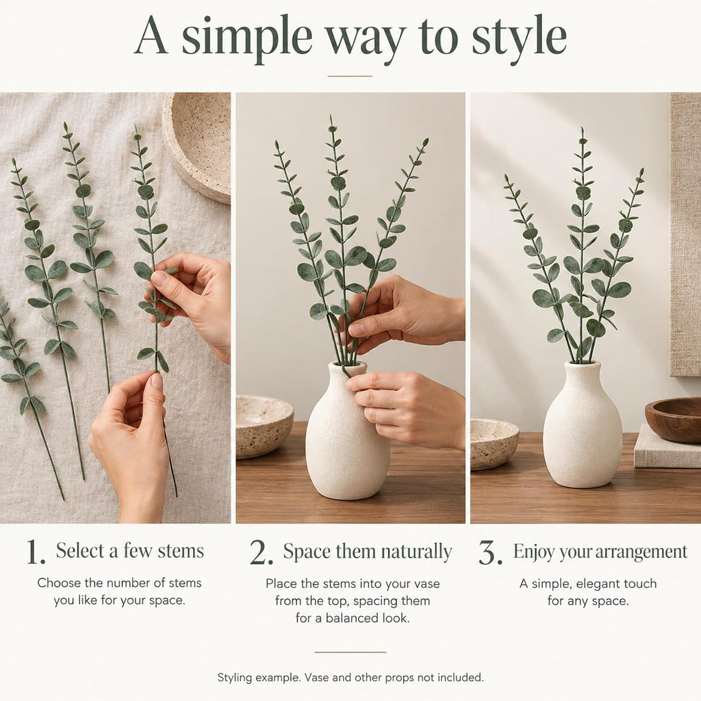 Fake Plants, 200Pcs Eucalyptus Stems Artificial Flowers, Fake Eucalyptus Leaves Stems, Plastic Grey Green Touch Leaf Branches for Home Office Flowers Bouquet Centerpiece Wedding Decoration
