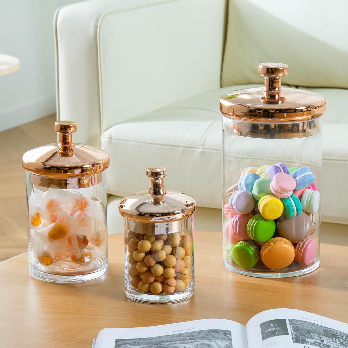 MyGift Glass Apothecary Cookie Jar Set with Copper Lid