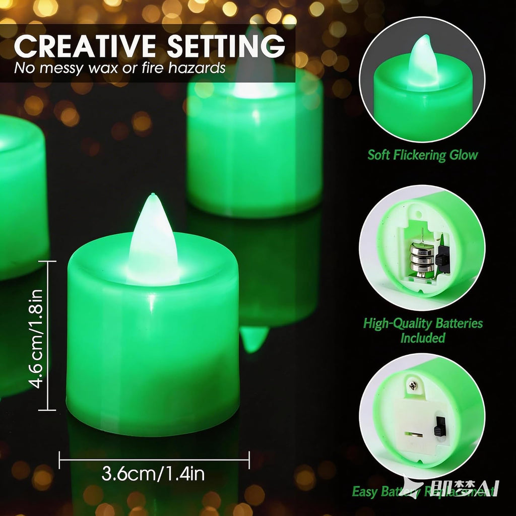 Coume 72 Pack Flameless Tea Light Candle Bulk, Green