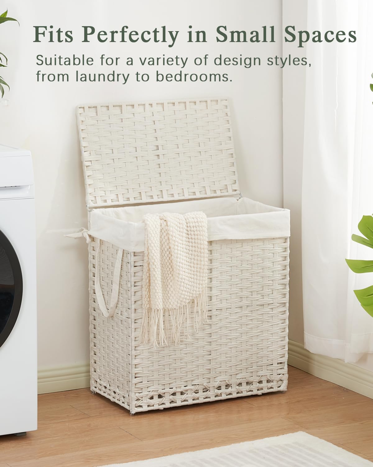 SETVSON Laundry Hamper with Lid Wicker Laundry Basket, White