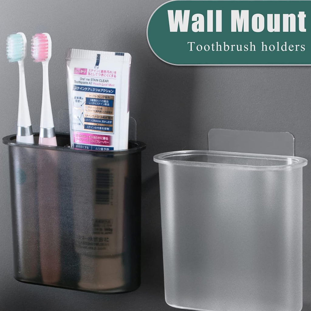 2 Packs Toothbrush Holders Wall Mounted, Self Adhesive Tooth Brush Holder for Bathroom Electric Toothbrush Toothpaste Razor Holder Bathroom Accessories(Clear)