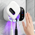 Toothbrush Holder for Bathroom, Infrared Sensing Toothbrush Cleaner with 2 Slots for Most Toothbrush Sizes, Wall Mounted Tooth Brush Holder with LED Smart Display & Hot Air Drying for Travel (White)