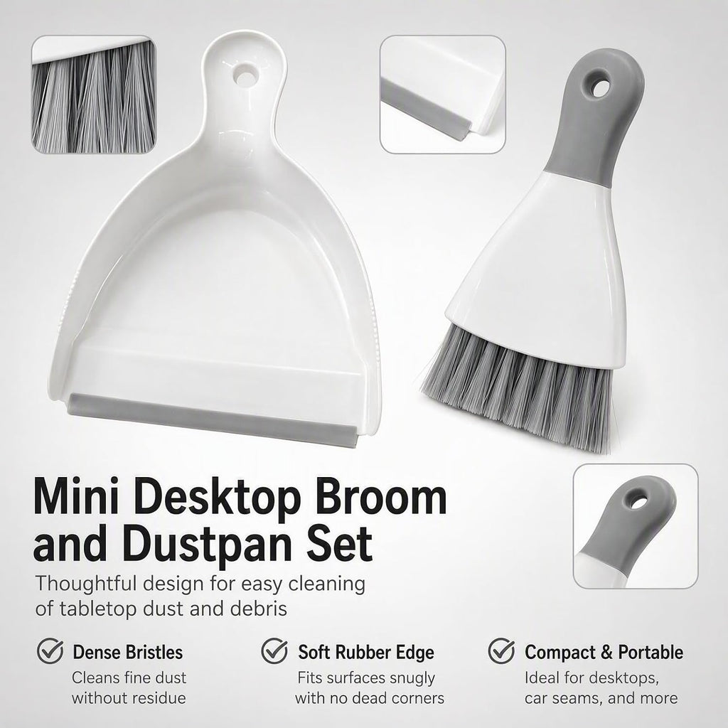 GeeRic Mini Dustpan and Brush Set, Dust Pan Broom Gray