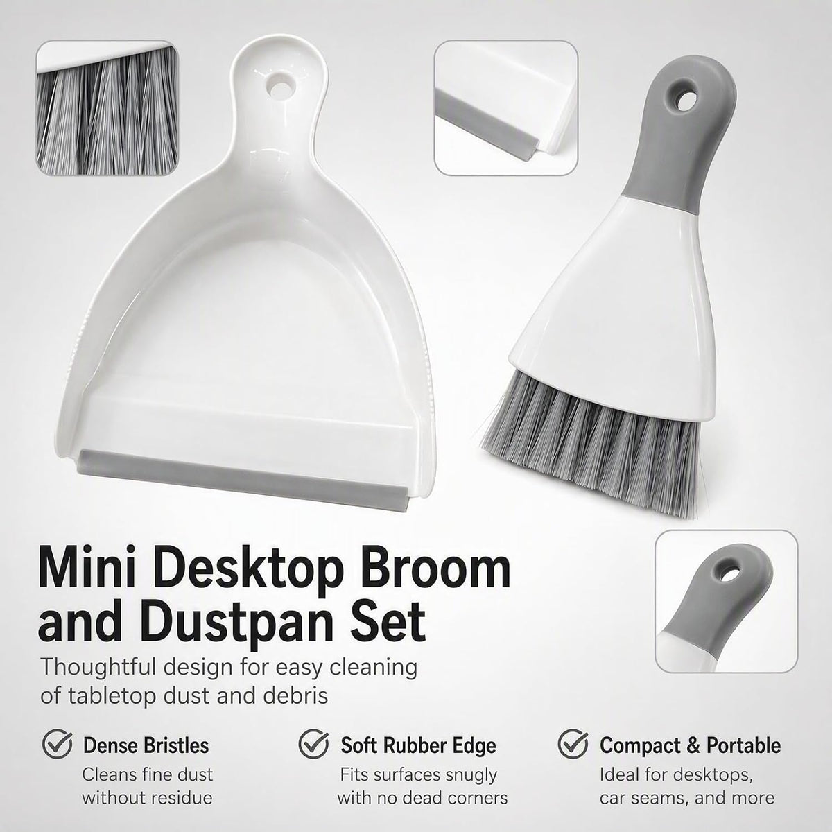 GeeRic Mini Dustpan and Brush Set, Dust Pan Broom Gray