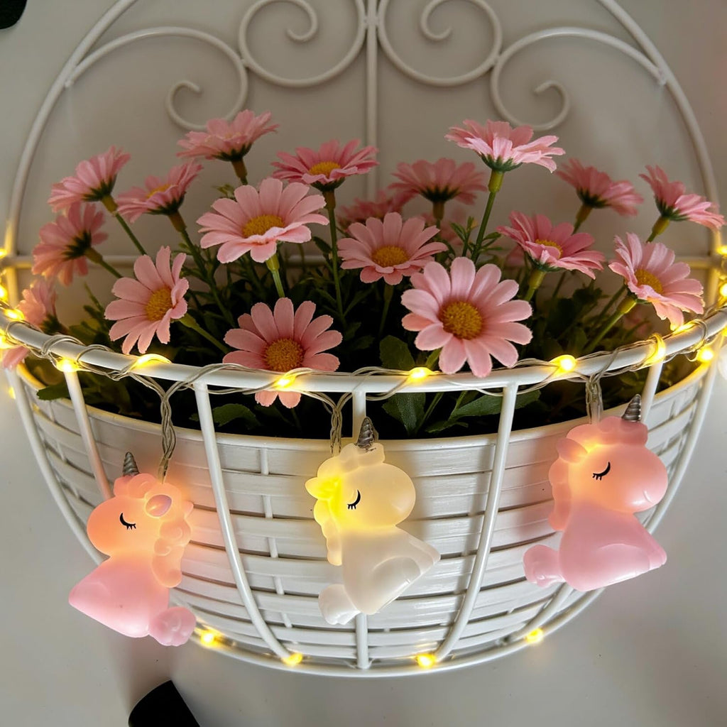 Unicorn String Lights 10 LED Lights Battery Operated Unicorn Fairy Lights Girl Bedroom Birthday Party Kids Wedding Valentine's Day Christmas Decoration (Pink/White Unicorn String Lights)