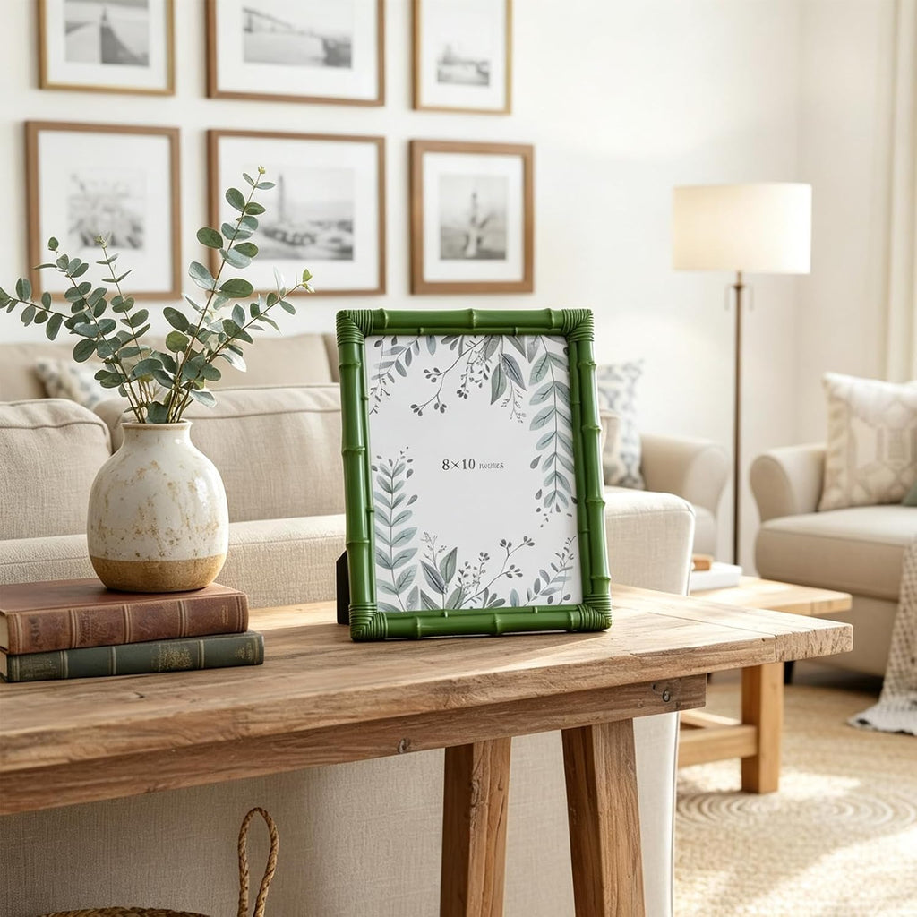 8x10 Picture Frame, Resin Photo Frame Natural Bamboo Inspired Handcrafted Decorative Frame with Tempered Glass Holiday Gift Home Gallery Wall Mantel Display Studio Office Hallway Décor, Green
