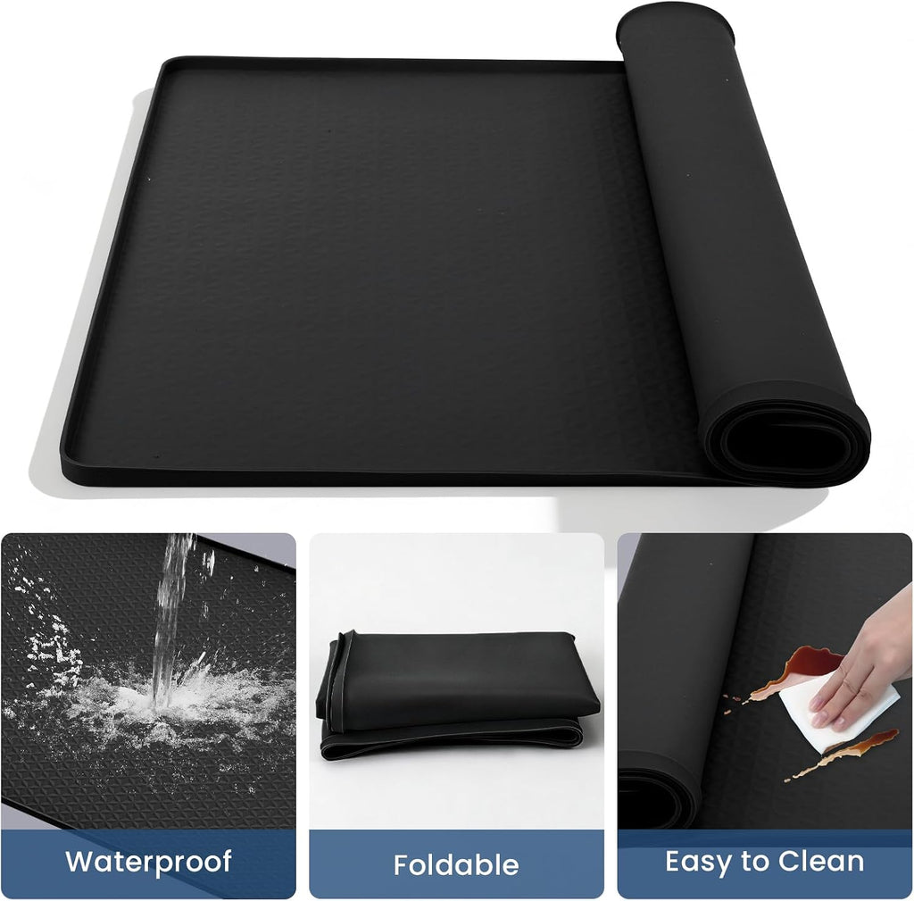 Large Washing Machine Mat 54" x 27.5" Silicone Under Washer Dryer Pan Black