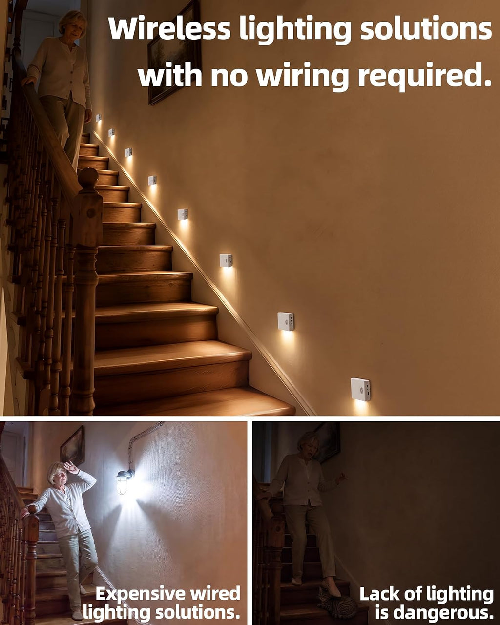 EZVALO Motion Sensor Night Lights, Rechargeable 1500mAh LED Stair Lights with Magnetic & Dimmable, Auto On/Off 3000K Soft White, Stick-On for Stairs, Hallway, Bathroom (4 Pack with Charging Station)