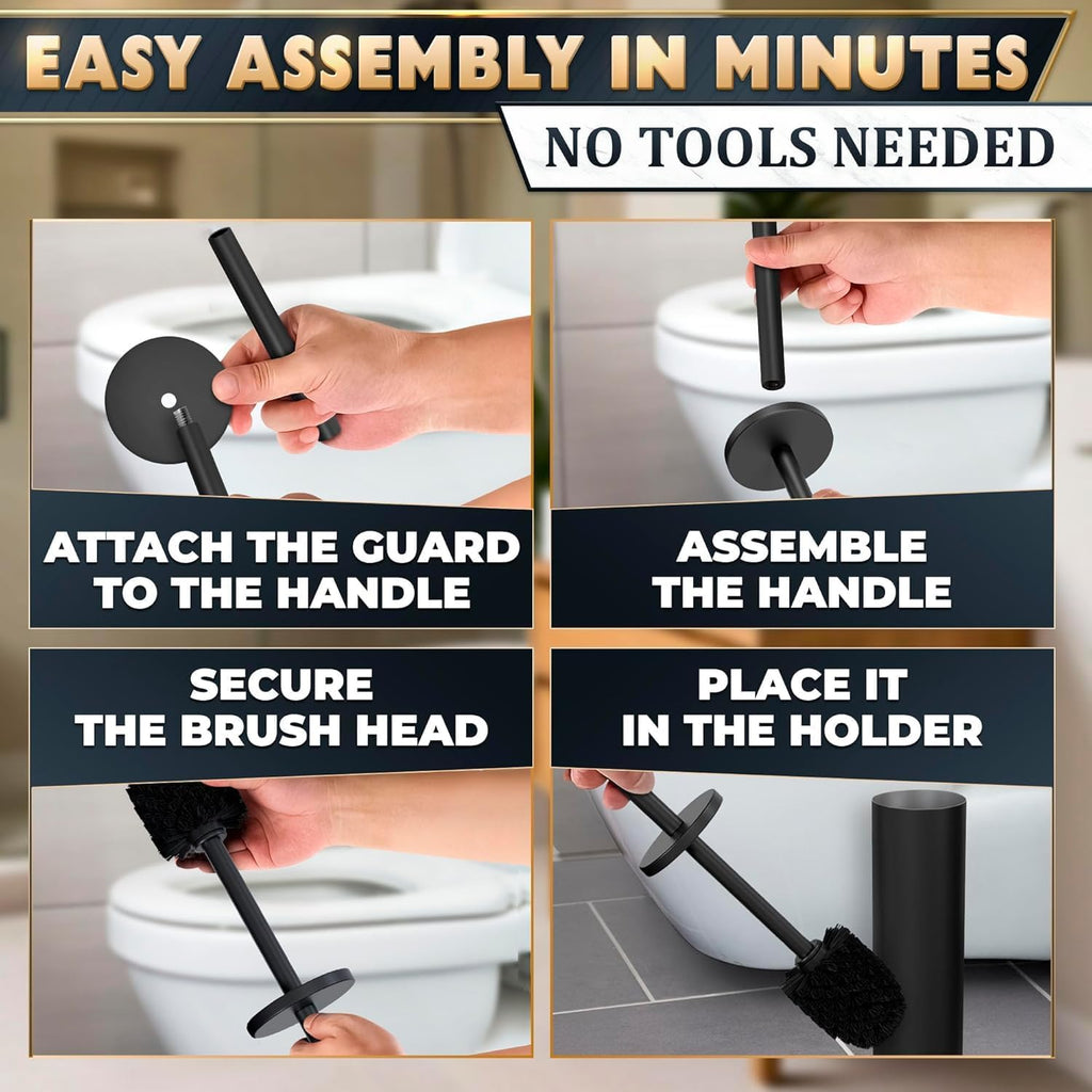 Black Toilet Brush and Holder Set, Freestanding, Splash Protection