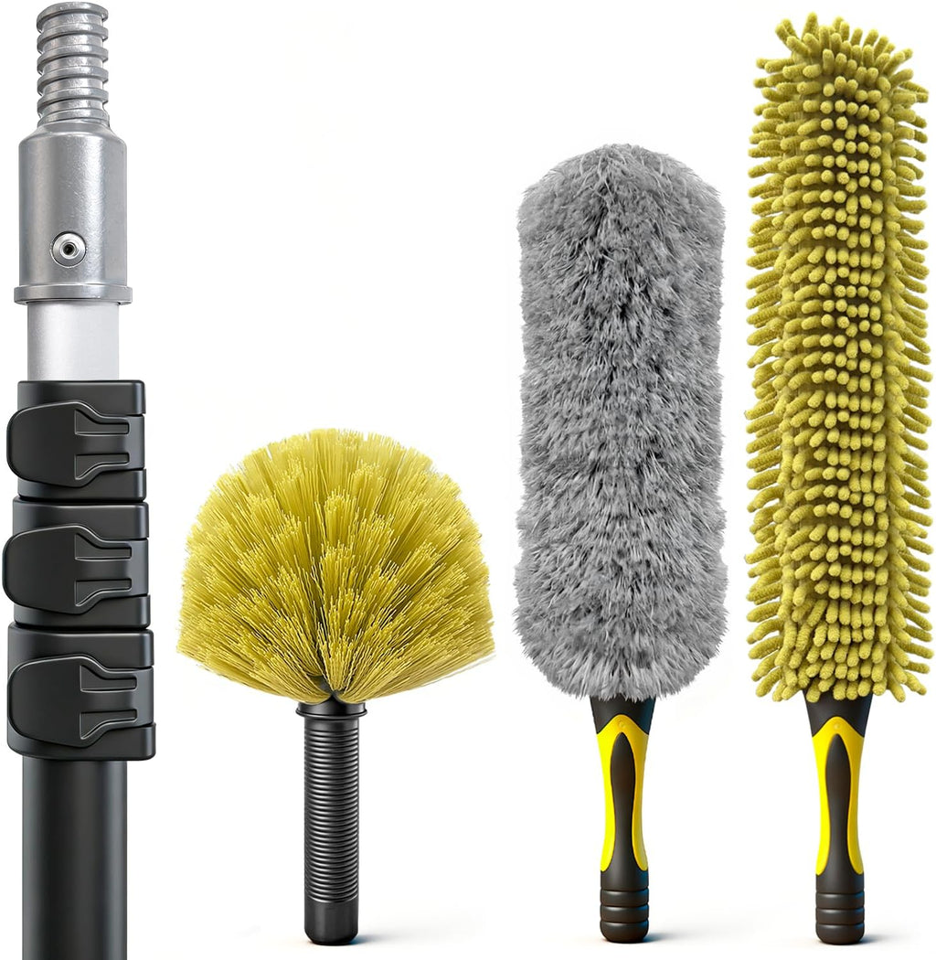 4-in-1 4-12Ft 4-Stage Telescoping Extension Pole Kit for Cleaning