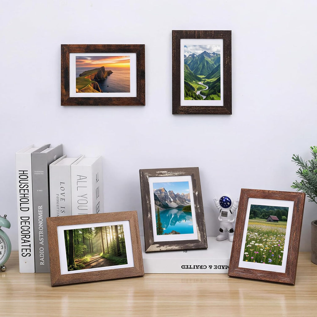 Fixwal 4x6 Picture Frames Set of 5 with Tempered Glass, Vintage Distressed