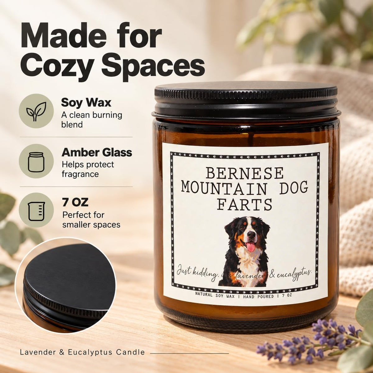 Bernese Mountain Dog Gifts & Decor, Dog Mom Gifts - Lavender & Eucalyptus