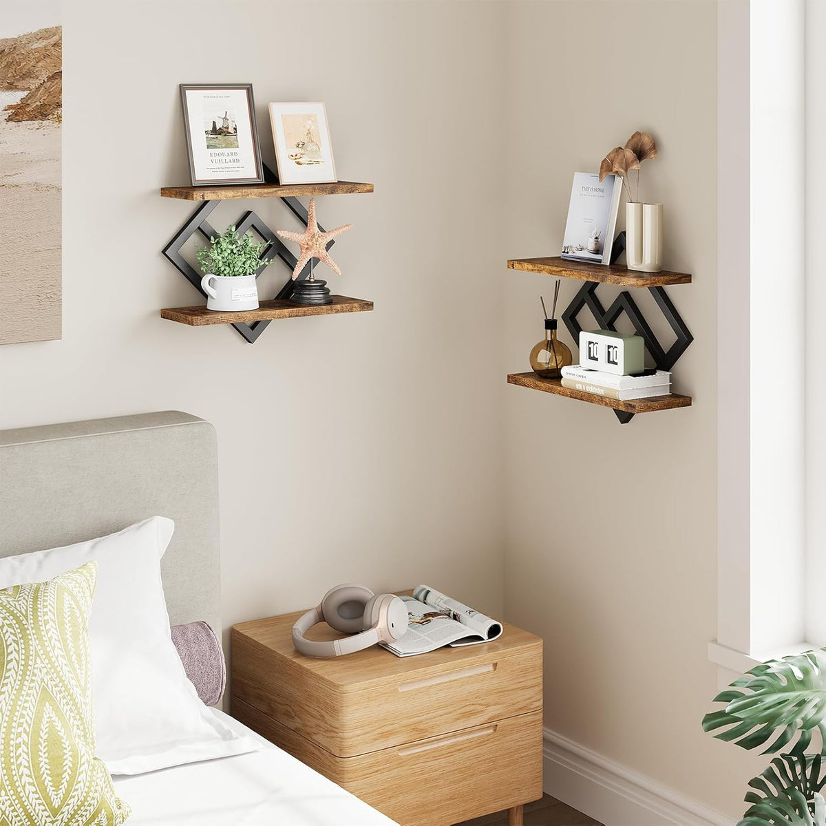 ELYKEN Floating Shelves for Wall, Set of 2 Hanging Shelves, Rustic Brown