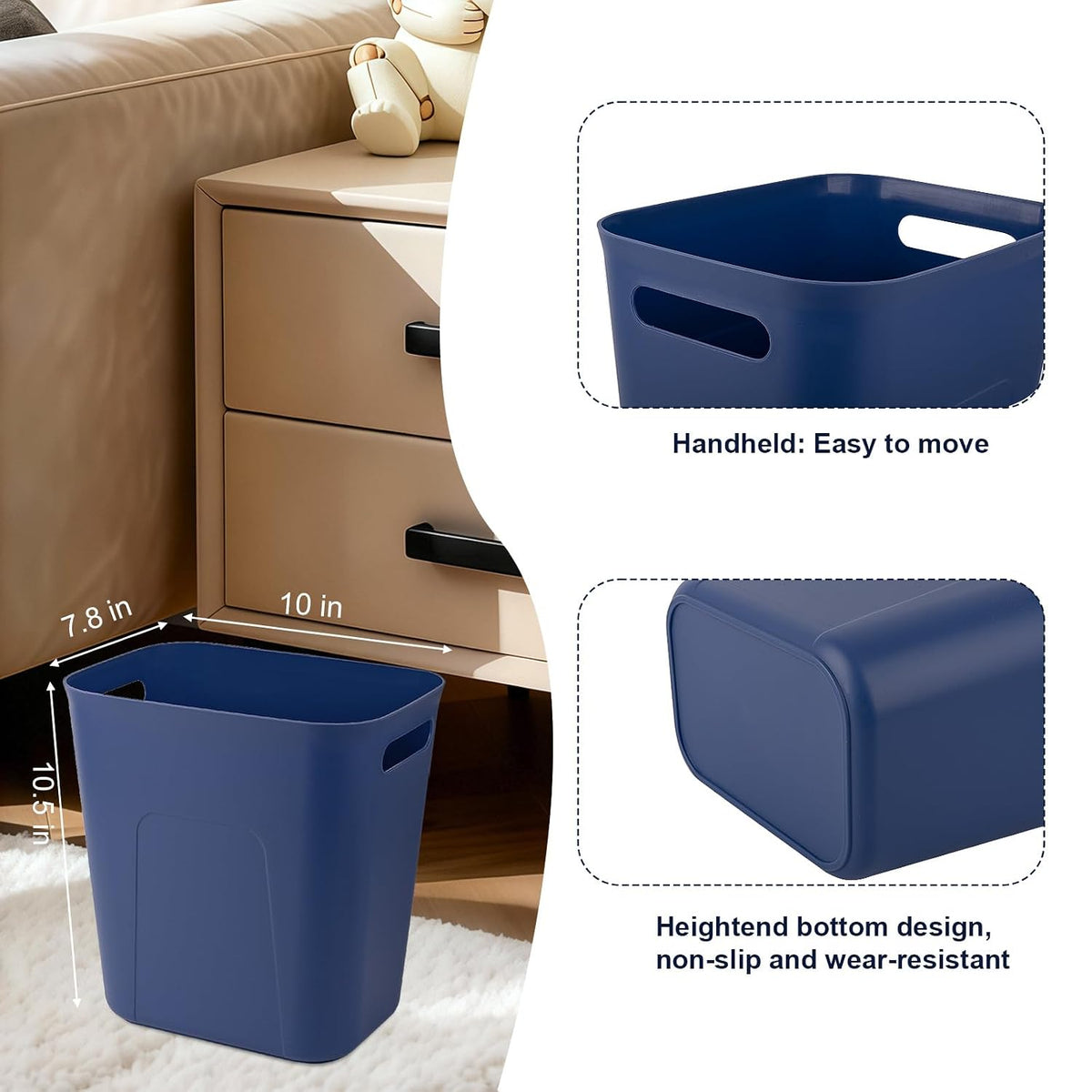 Small Bathroom Trash Can with Bags Garbage Can, 3 Pack, Pink+Blue+Beige