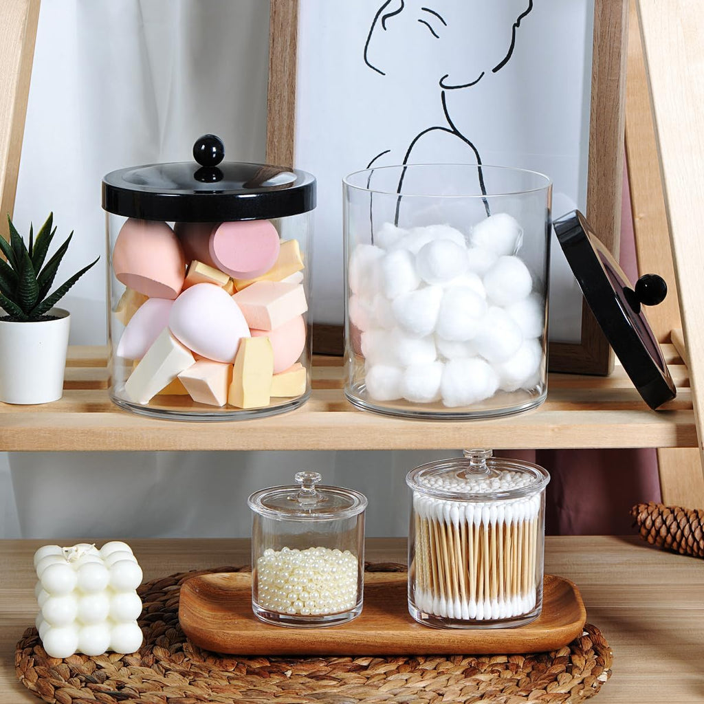 SheeChung 2 Pack Plastic Apothecary Jars with Black Metal Lids