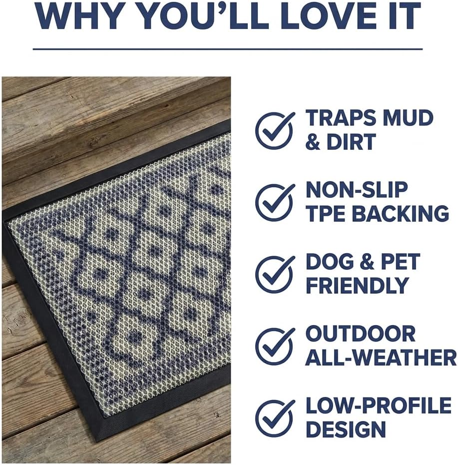 Muddy Mat® Meshy Mat® Door Mat Heavy-Duty Quick-Dry Floor Mat, Sand & Dirt Trapper for Indoor & Outdoor, Ideal for Entrance, Mudrooms,Patios & Garages,Low-Profile,Non-Slip,Washable– Tile 16"x24"x0.4"