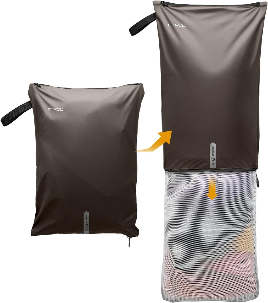 Mesh Laundry Bag for Travel, Gym, College, and Camping – Large Washable Zippered Dirty Clothes Organizer with Breathable Fabric – Portable Laundry Hamper for Sports, Healthcare Workers – Brown