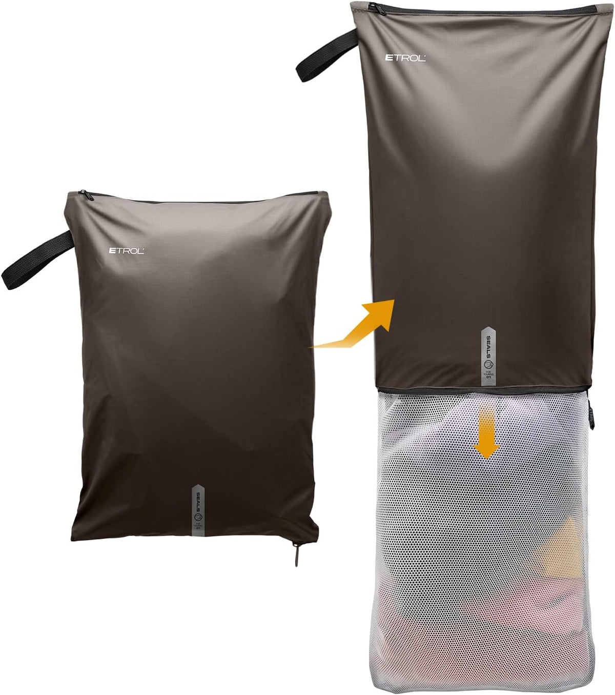 Mesh Laundry Bag for Travel, Gym, College, and Camping – Large Washable Zippered Dirty Clothes Organizer with Breathable Fabric – Portable Laundry Hamper for Sports, Healthcare Workers – Brown