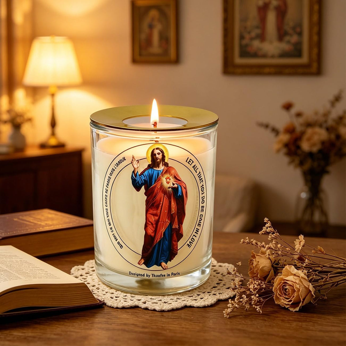 Sacred Heart of Jesus Frankincense Lavender Scented Candle 50H