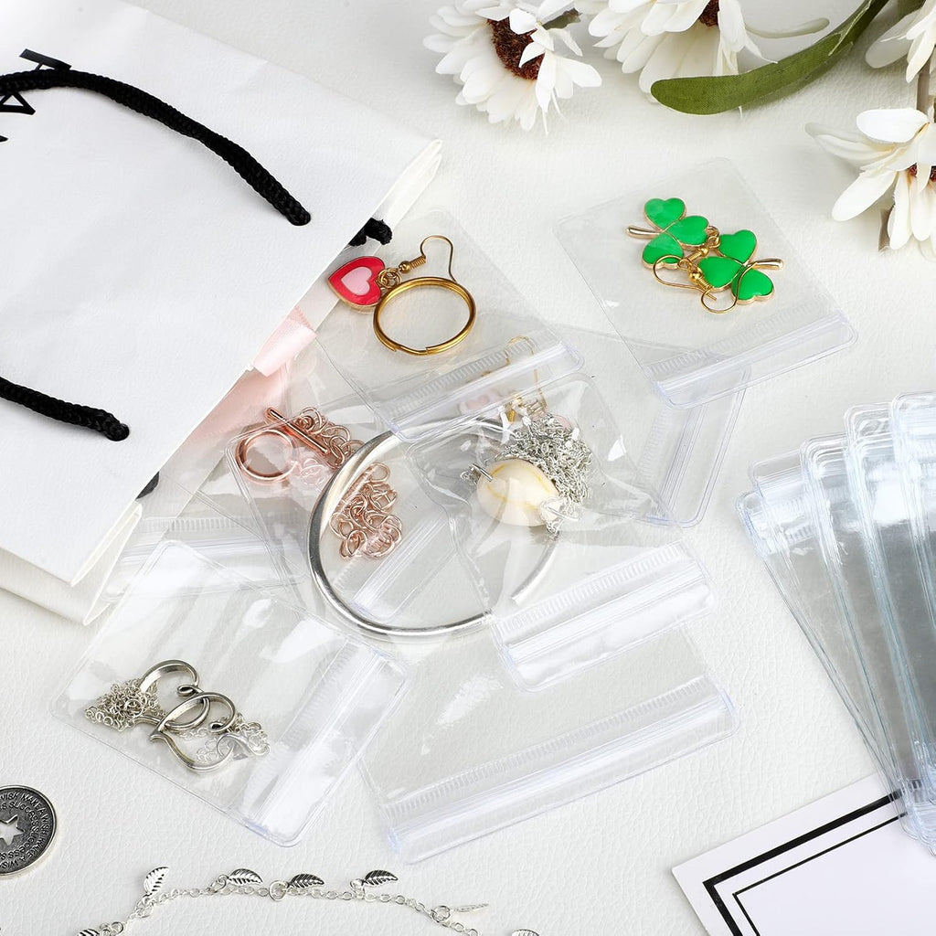 Spakon 160 Pcs Mini Plastic Jewelry Bags PVC Clear Storage Bags, 5 Sizes