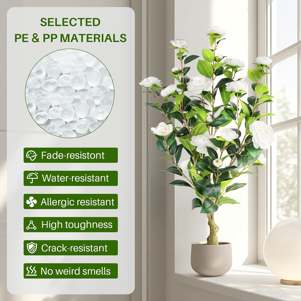 2‑Pack 3FT White Artificial Potted Camellia Tree Home Decor